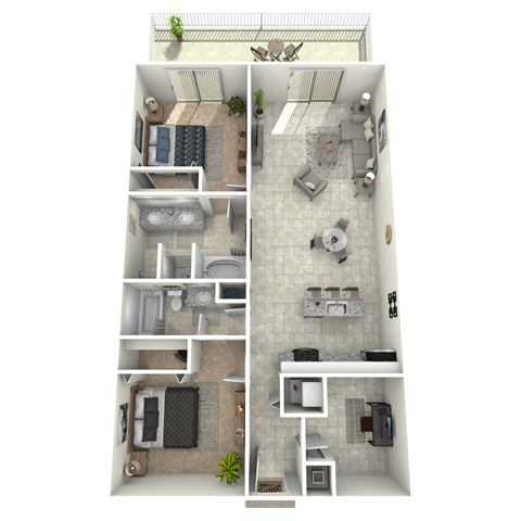 Floor plan for 2 beds, 2 baths, 1134 sqft